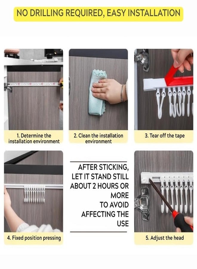 MIXNEX Sliding Rail Hook Rack - 30cm Adhesive Hook Bar for Kitchen, Bathroom, or Over-The-Door Storage - No-Drill Wall Mounted Hanger with Movable Hooks - Space-Saving Organizer Strip - Image 4